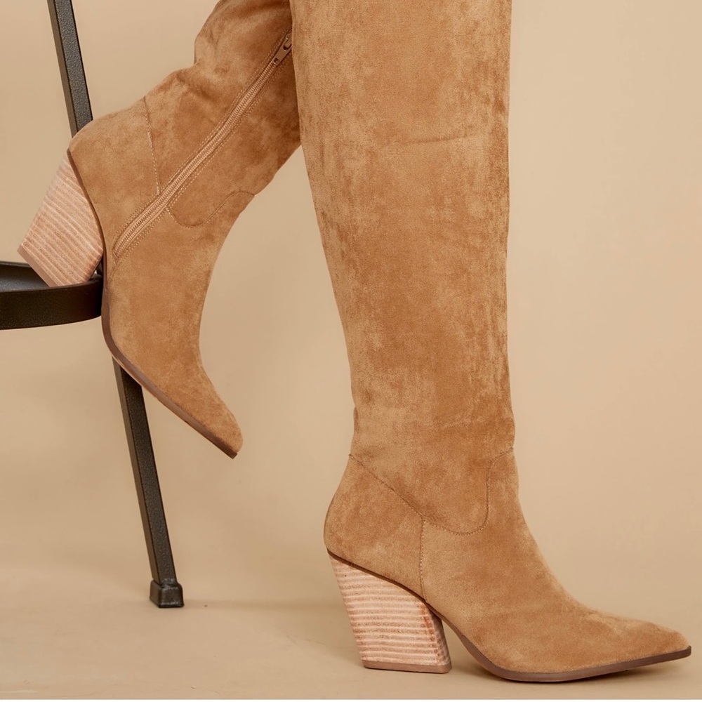 Almond knee high boots